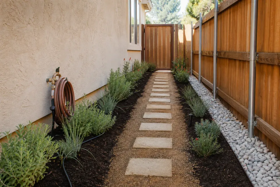 Residential drainage line installation beside a lawn